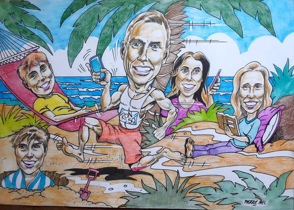 Family caricature for Mel by Pierre Nel